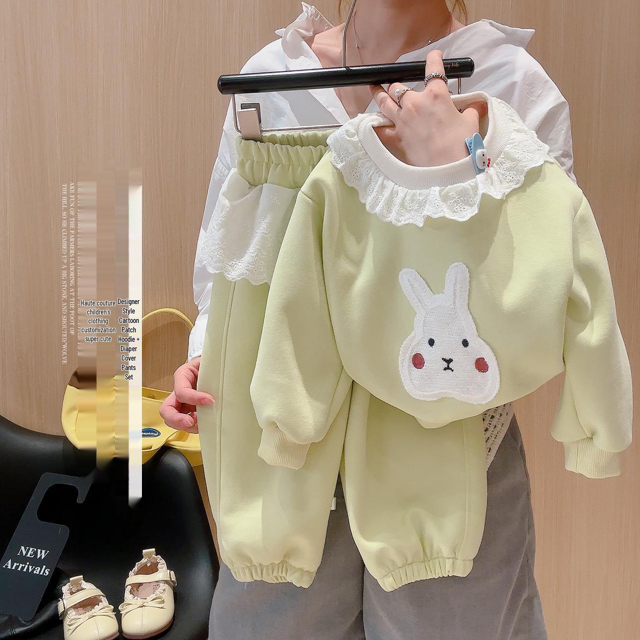 

Spring Girls Korean Style Cute Rabbit Lace Hoodie & Sweatpants Set 80cm