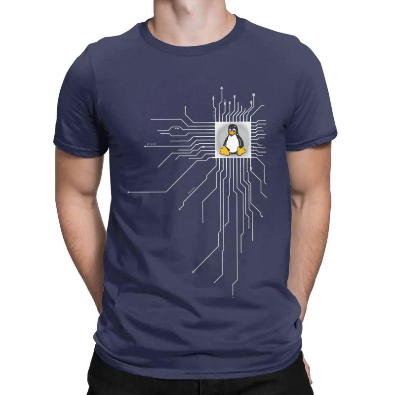 Pinguin PC Nerd Core CPU Linux T-Shirts Männer Computer System Lustige Reine Baumwolle T-Shirt Crewneck Kurzarm T-Shirts Kleidung T-Shirts männer