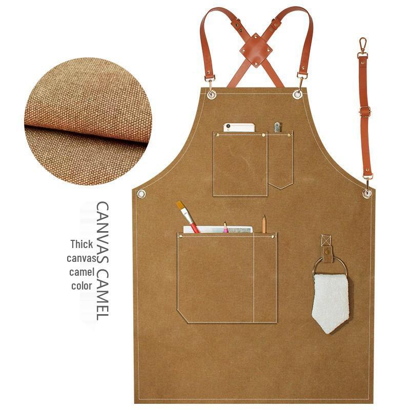 Waterproof, Oil-Proof Canvas Apron for Art, Painting, or Coffee Shop Wear-Resistant Custom Work Uniform.