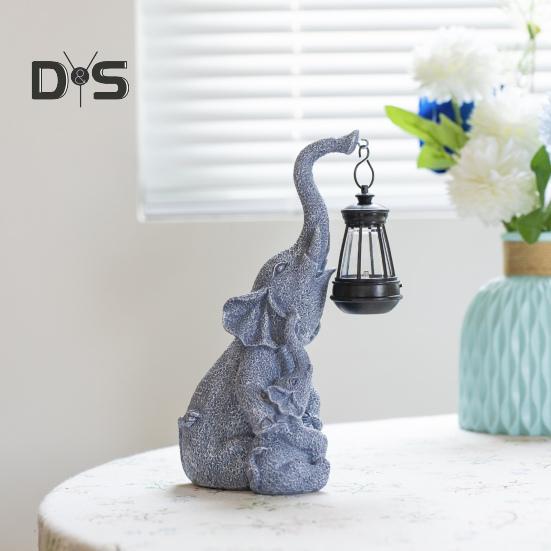 Elephant Solar Lamp Mother Child Elephant Sculpture with Light Waterproof Outdoor Decor Elephant Statue Solar Lights for Garden Lawn Yard