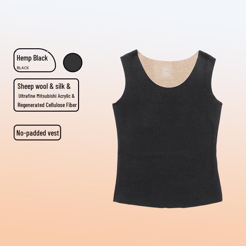 Women's Warm Wool-Silk Vest with Chest Pad, German Velvet, Sanded, Heated, Seamless, Sleeveless - Perfect for Autumn and Winter.