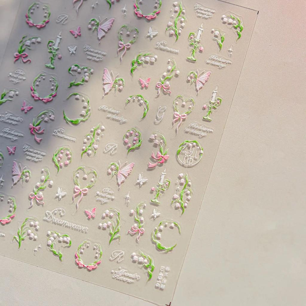 Charming Petal Flower Colorful Wildflowers Daisy Leaves 5D Relief Self Adhesive Nail Art Sticker Decoration Manicure Decal DIY