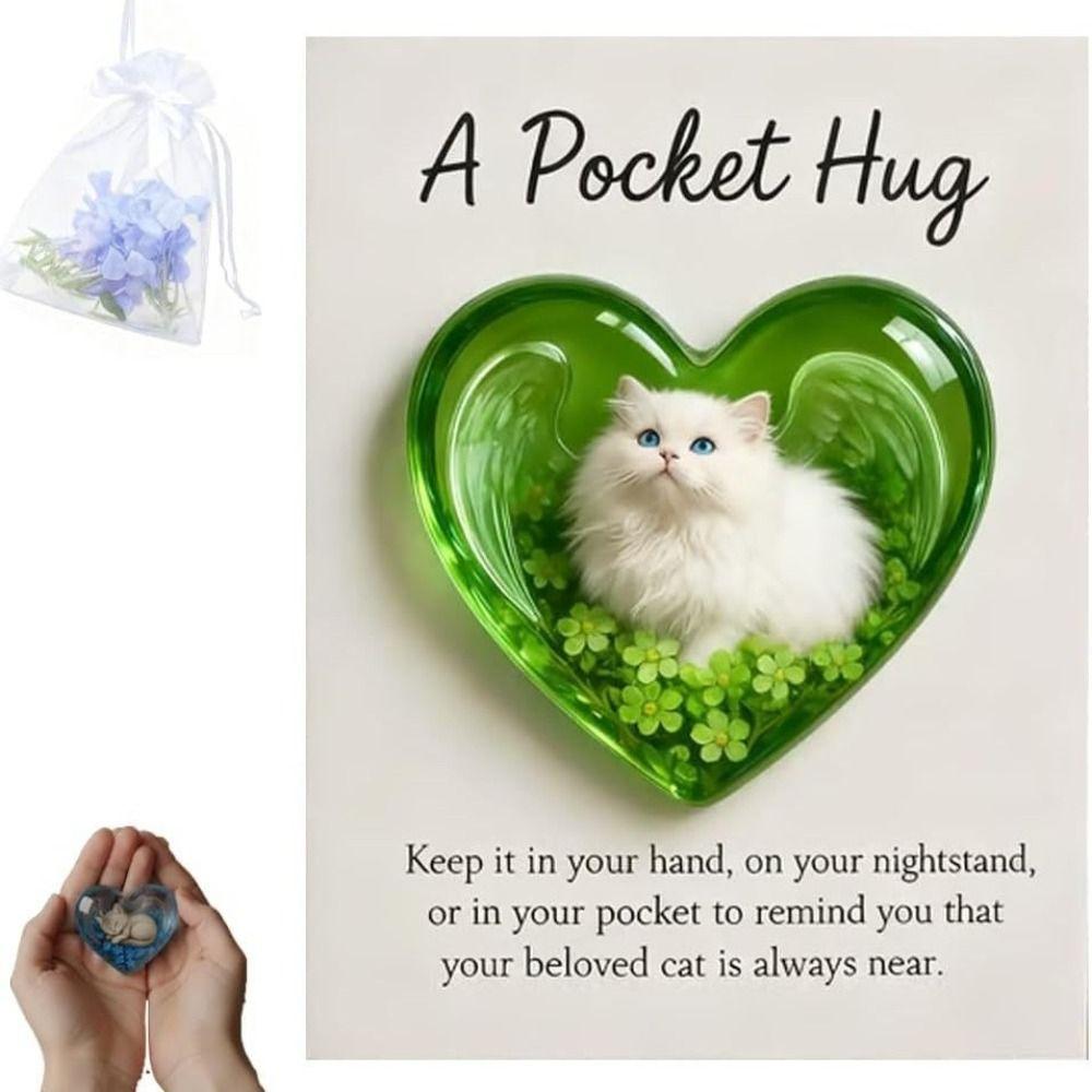 Encouragement Greeting Cat Memorial Pocket Hug Pendent Portable Small Cat Ornaments  Cat Lover