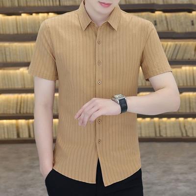 Men's Summer Vertical Striped Short Sleeve Button Down Shirt  Top