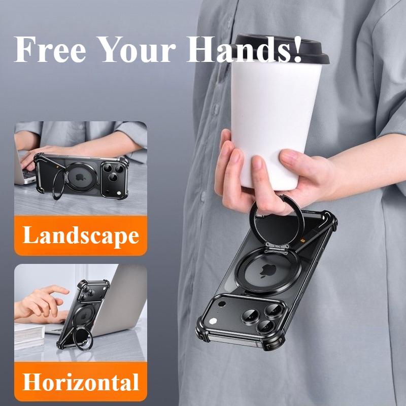 Metal Magnetic Phone Case for iPhone 17 Pro Max/17 Pro/17 Air for Magsafe 360°Stand Frameless Shockproof Protector Cover