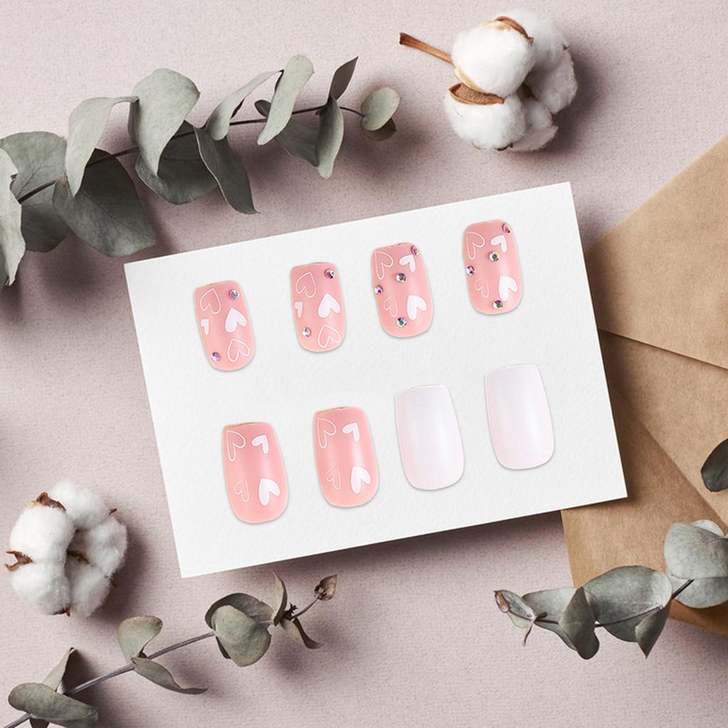 Valentine's Matte Square Press on Nails Natural Unbreakable Nail Simple Wear for Shopping Traveling Dating