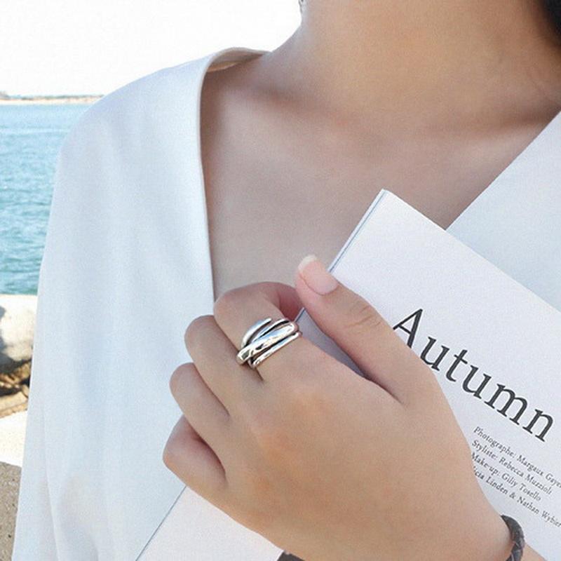 Silver Color Vintage Layered Women's Open Rings Adjustable Large Chains Irregular Finger Rings For Women Men Party Jewelry Gift