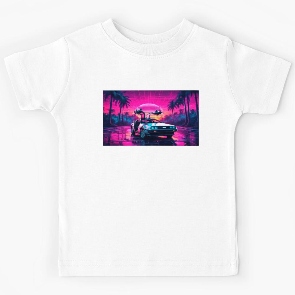 Miami Synthwave Delorean open doors Kids T-Shirt 130