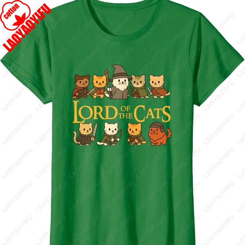 Lord of The Cats Lover Kitten Owner Kitty Cotton TShirt Cartoon Cute Casual Meowy Oneck Printed Unisex Tops Otaku Camisetas S