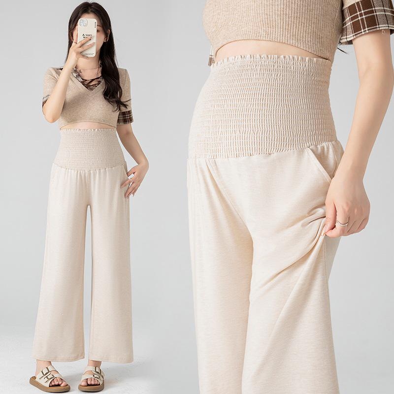 

2026 New Wide-Leg Maternity Pants: Spring/Summer Lightweight, Non-Constricting, Nine-Tenth Length XL бежевий