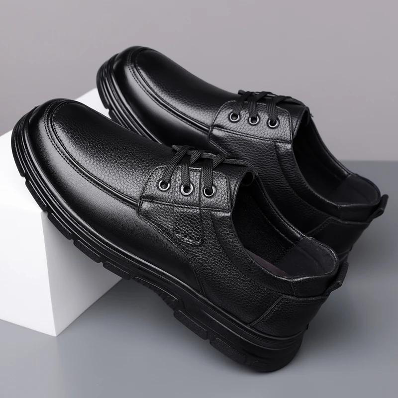 Handmade Genuine Leather Shoes Flat Mens Business Casual Shoes Cowhide Business Brand Male Footwear Soft Comfortable Black