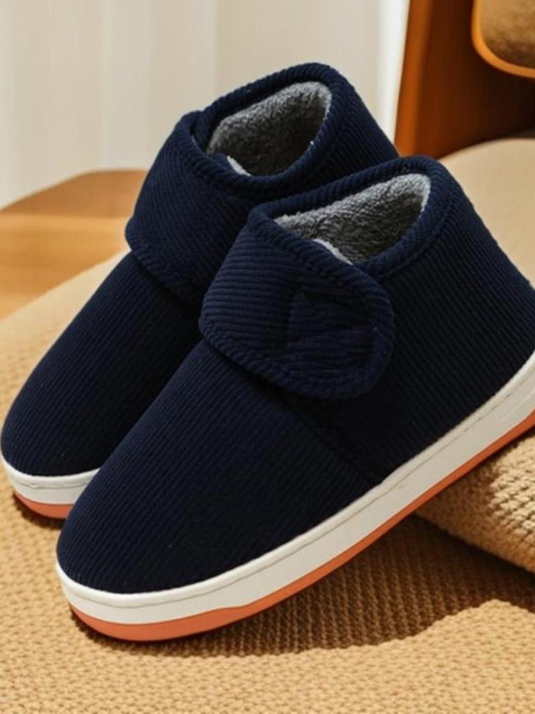 Sapatos de Algodão Antiderrapantes com Sola de Tendão de Vaca para Meninos no Inverno, Sola Espessa, Velcro, Pantufas Quentes para Interior/Exterior para Mulheres