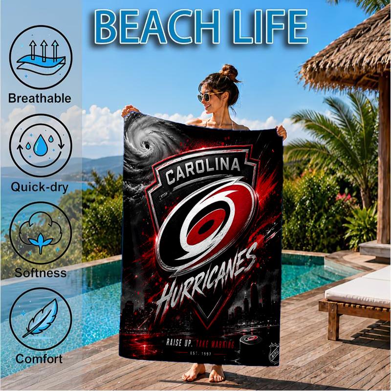 Hurricanes Team Spirit Beach Towel, Super Soft Microfiber, Perfect Gift for Her/Him, Birthday, for Pool, Beach, Travel, Decor Beach Party