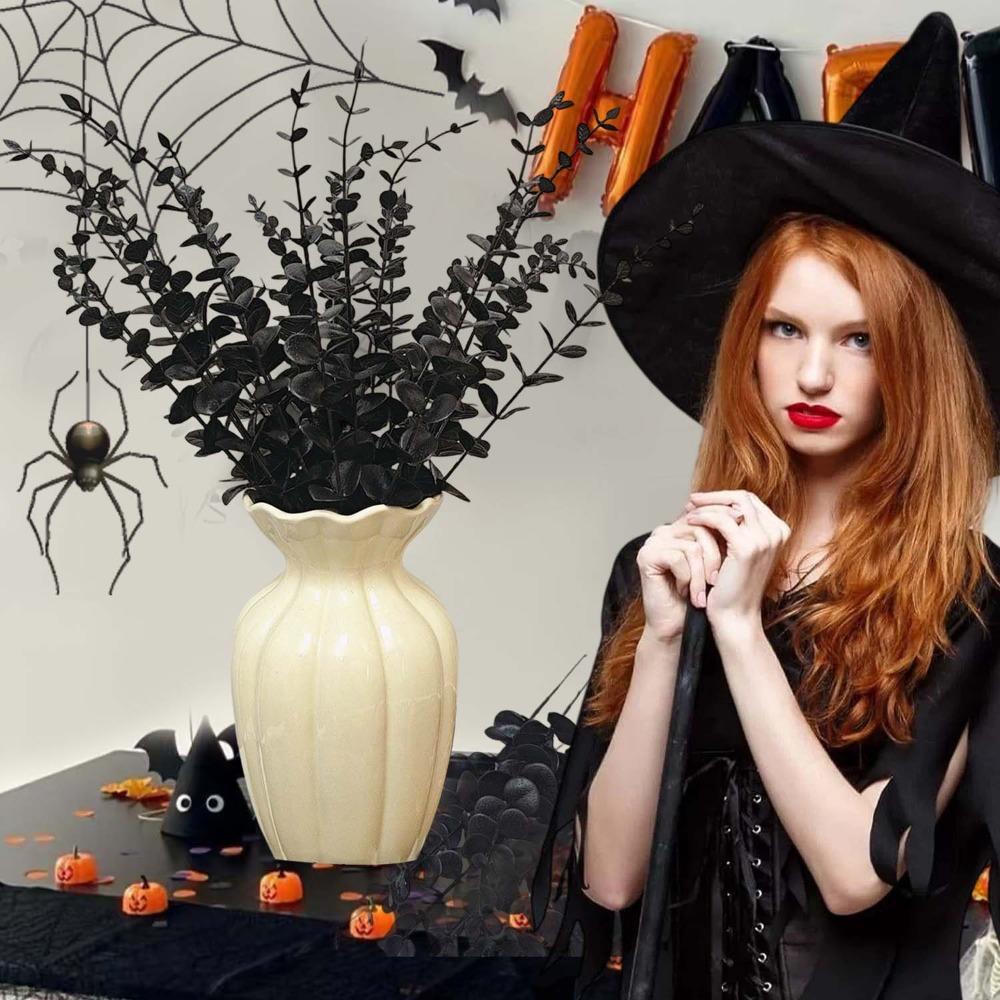 Halloween Simulation Schwarzer Eukalyptus Zweig Künstlicher Blumenstrauß Thanksgiving Plastik Eukalyptus Stiele Party Tischdekoration