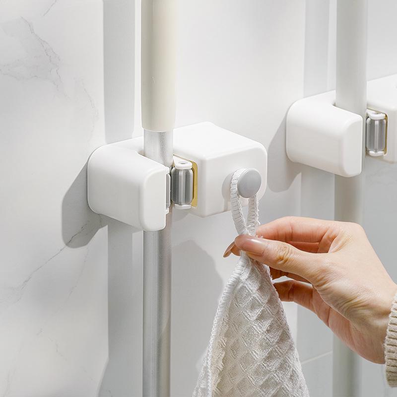 Punch-Free Wall-Mounted Mop & Broom Holder - Strong, Traceless Multifunctional Bathroom Clip