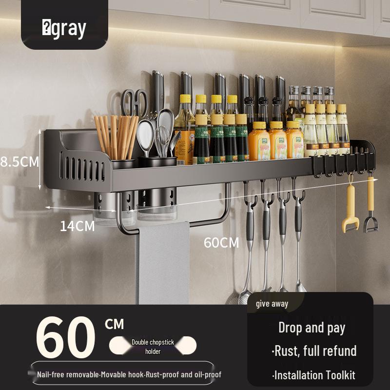 Wall-Mounted No-Drill Kitchen Spice Rack & Knife Holder
