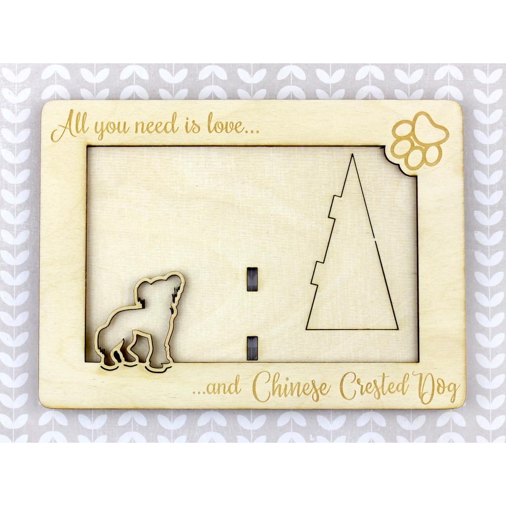 Chinese Crested Dog, Puff - Photo frame, engraved wooden frame, a lovely gadget for the dog lover by Art-Dog