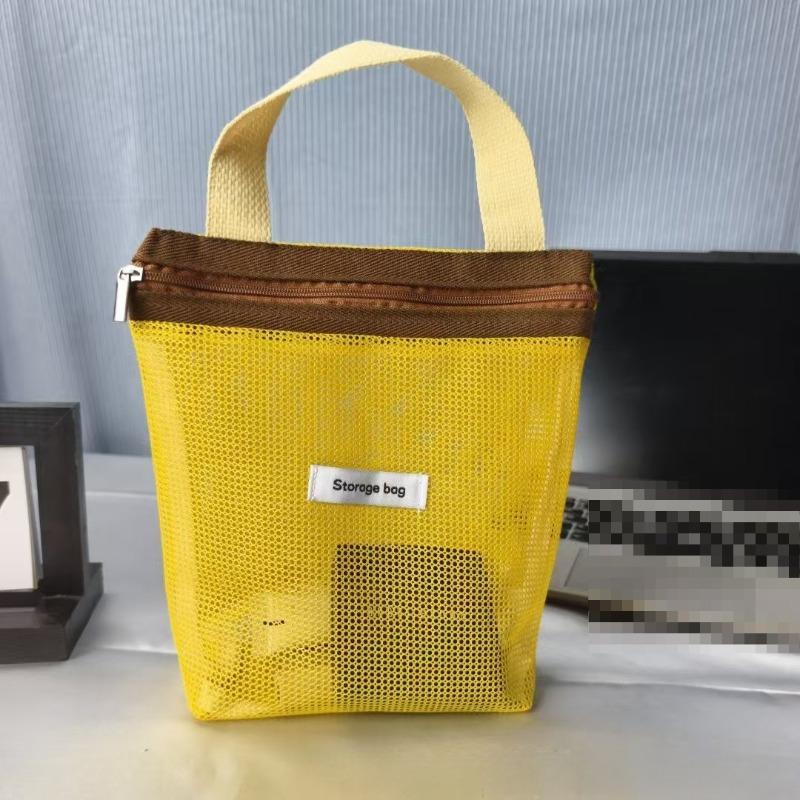 The New Simple Macaron Color Mesh Storage Bag  Large-capacity Drain Wash Bag  Travel Swimming Bag  Beach Bag