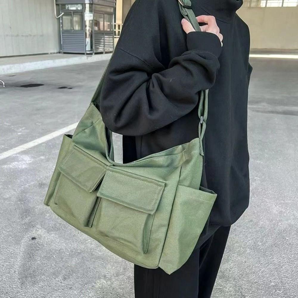 Large Capacity Teenager Messenger Bag Canvas Crossbody Bag Casual Vintage Shoulder Bags Students