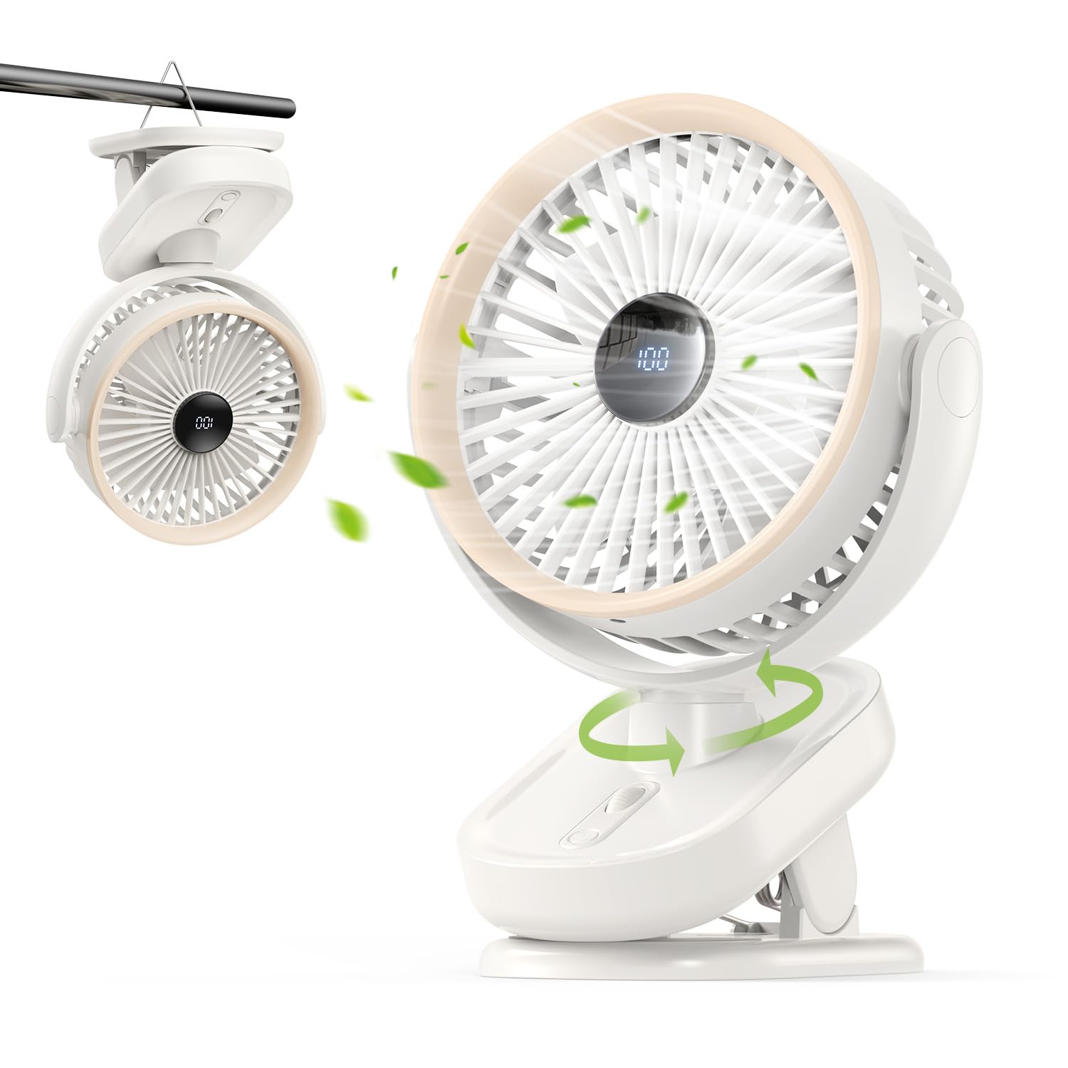 

Desktop USB Automatic Large 20 Hours of Continuous Adjustable Perfect for the Living or Heatstroke and Extreme Heat Protection [2025 Model] Clip-on білий