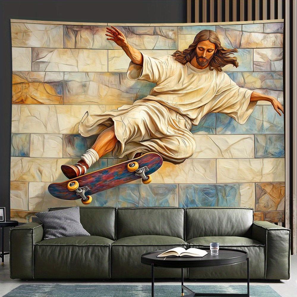 

Jesus Skateboard Theme Digital printing polyester wall hanging tapestry decorative Living room bedrooms Office background gift 74x94cm(29x37in)