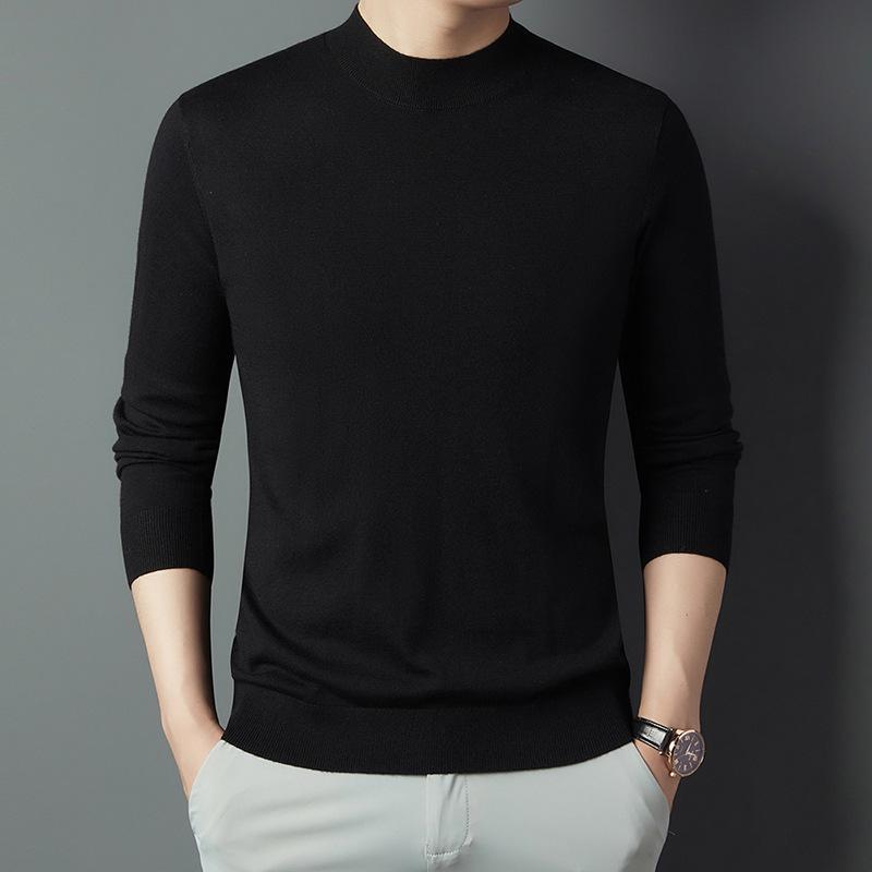 Autumn Wool-Silk Blend High Neck Men's Sweater - Thick Long Sleeve Youth Base Layer