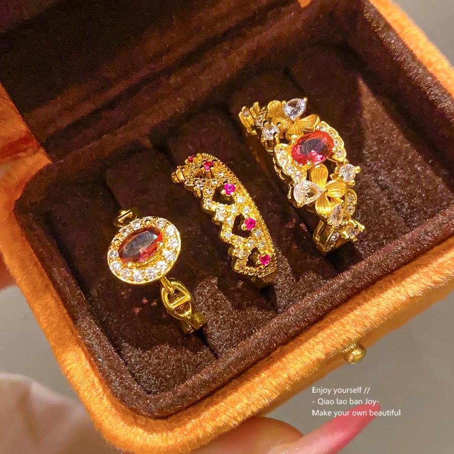 24k Gold Plated Zircon Geometric Ring With Retro Palace Style For Ladies