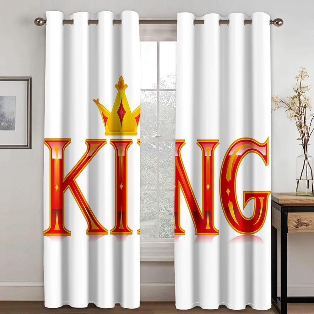 2pcs Pink Queen King Crown Kids Girl Boy Curtains Blinds Window Treatment for Bedroom Office Kitchen Living Room Home Decor Door