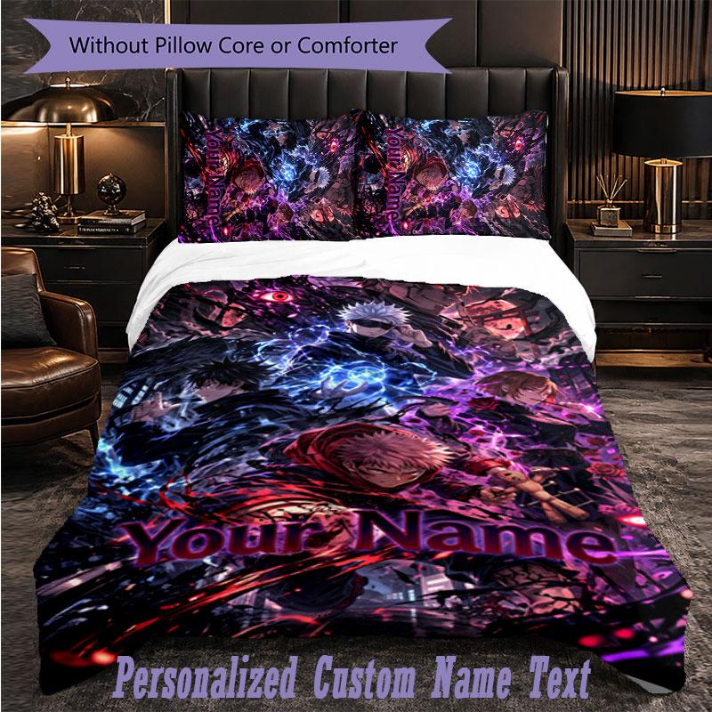 3Pcs Bedding SetJujutsu Kaisen Custom Text Duvet Cover Pillowcase Set Bedroom Gift