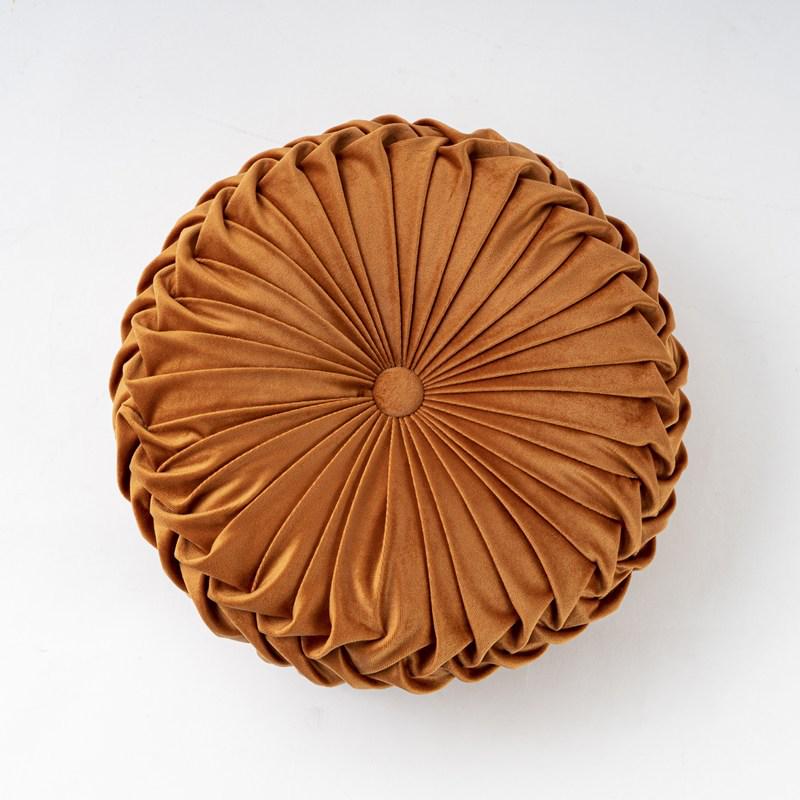 Velvet Pumpkin-Shaped Lumbar Pillow Cushion - Solid Color, Hand-Sewn.