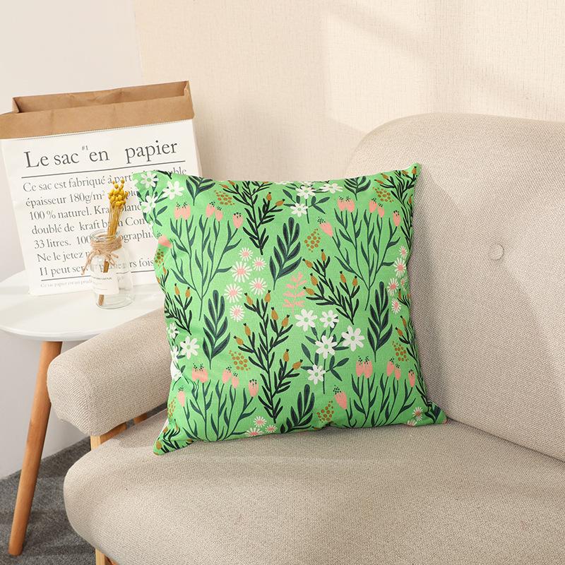 Nap Pillowcase Nordic Green Plants and Flowers Pastoral Bamboo Hemp Super Soft Pillow Car Cushion Pillow Core for Living Room