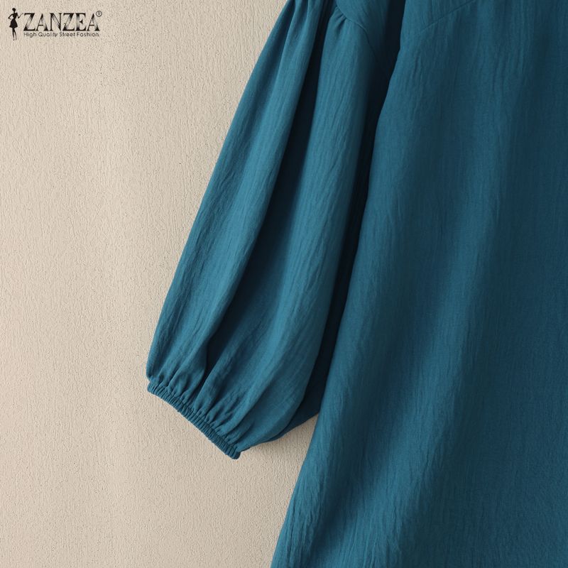 ZANZEA Women Casual Round Neck Solid Color 3/4 Sleeve Loose Blouse