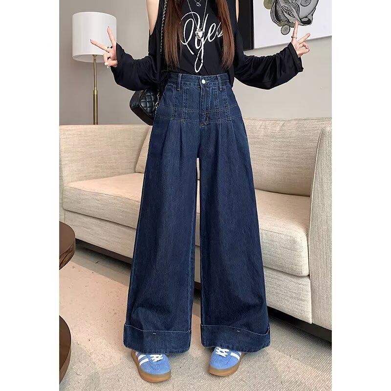 

Шикарные джинсы с высокой посадкой и широкими штанинами в гонконгском стиле, больших размеров, осень/зима 2025 5XL темно-синий