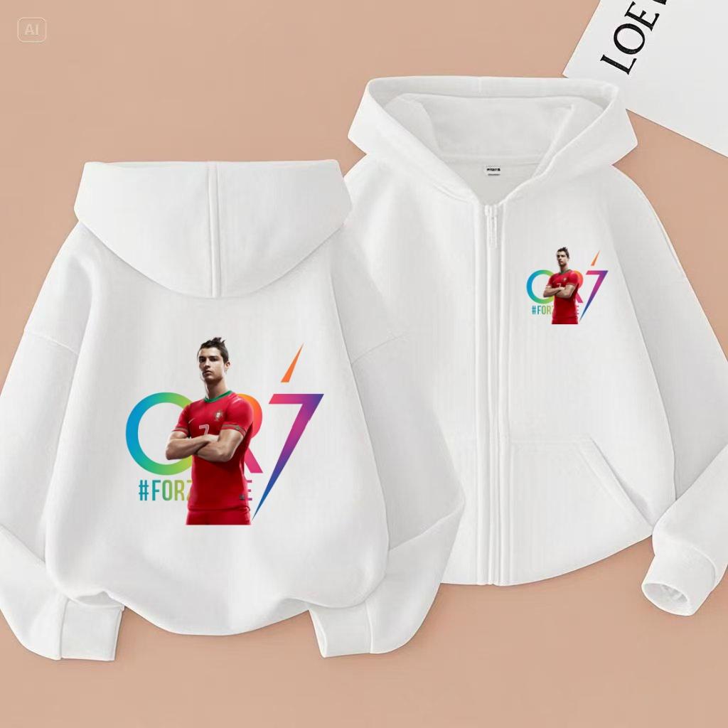 Kinder Reißverschluss Stil Fußball CR7 Strickjacke Hoodie Sweatshirt Mädchen Junge Kleinkind 3-12 Jahre Freizeit Mode Trend Oberteil Sportmantel Kleidung 150 beige