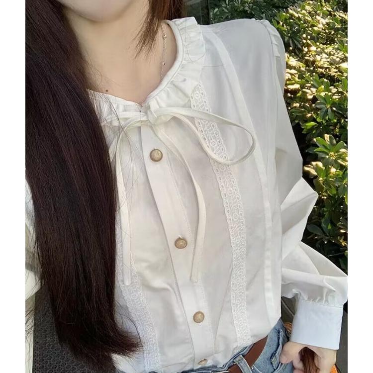 White Shirt Doll Collar New Design Sense Niche Spring Shirt French Style Long Sleeve Top