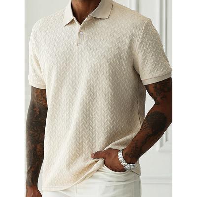 Wiosna Lato Męska Koszulka Polo Żakardowa Krótki Rękaw Ciężka Casualowa T-shirt Kołnierzyk Zapinana na Guziki
