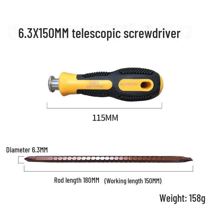 Dual-purpose Retractable Magnetic Screwdriver with Non-slip Handle, Featuring Interchangeable Cross and Flat Heads.
