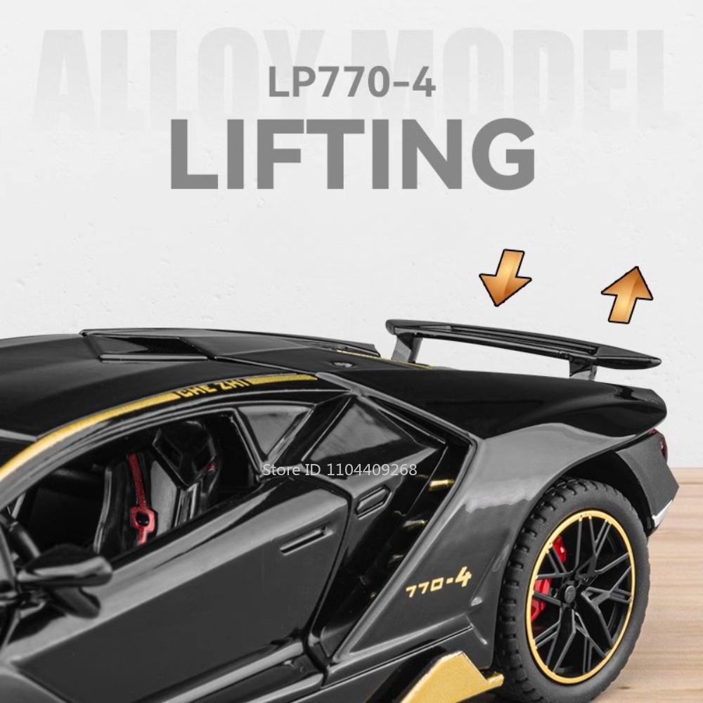 1:24 Scale Lambor LP770 Revuelto Sports Car Model Toy Alloy Diecast Sound Light Supercar Vehicles Models Boys Birthday Gifts
