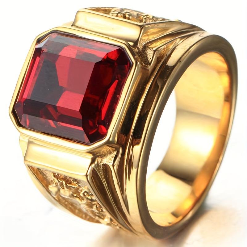 

1pc 18K Gold-Plated Men s Ring Inlaid Glass Copper Ring 8 красный