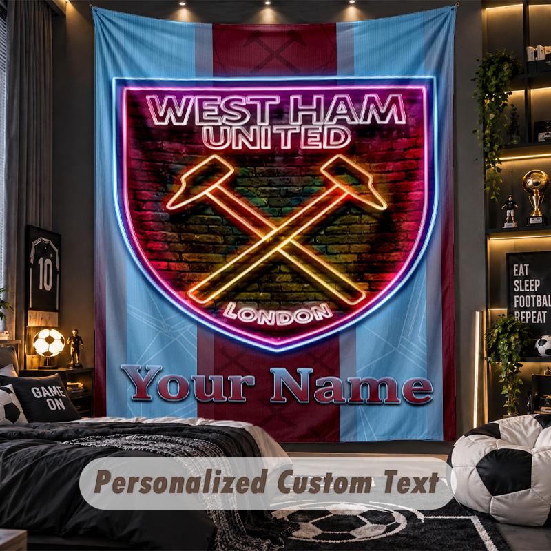 TapestryWest Ham United FC Custom Name Text Personalized Wall Hanging Tapestry Home Wall Decor