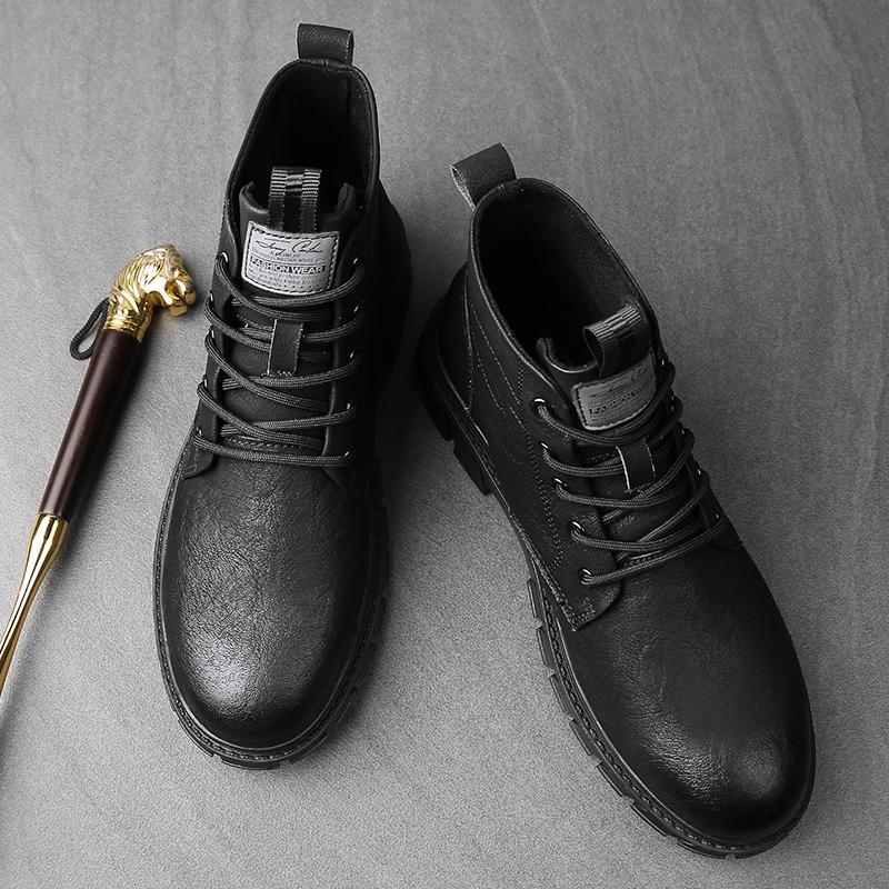 Fashion Luxury Leather Mens Boots 2025 Trend Lace-up Round Toe Boots High Quality Original Design Thick Bottom Comfortable Mens Shoes