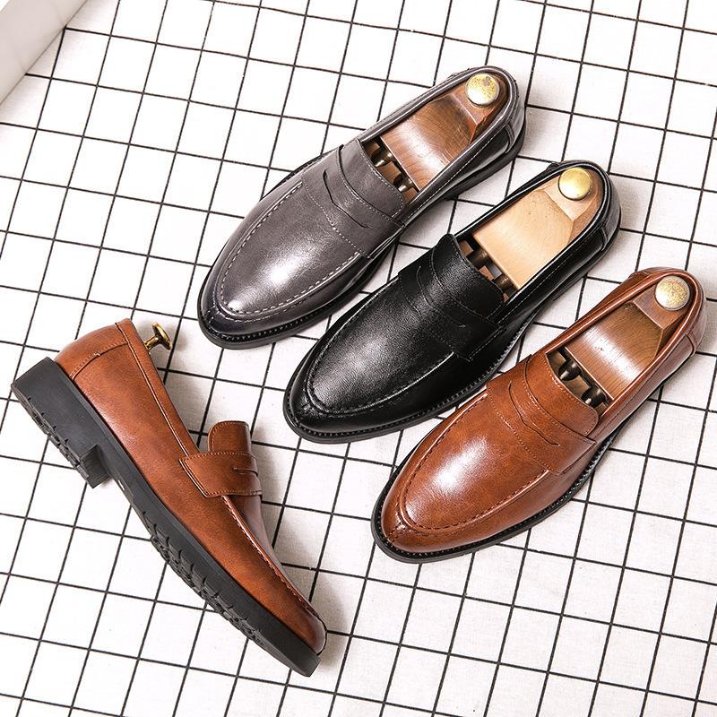 Leather Shoes Men's Four Seasons One Pedal Retro British Foot Cover Round Head Loafers Breathable Lazy Shoes Casual Men's Shoes
