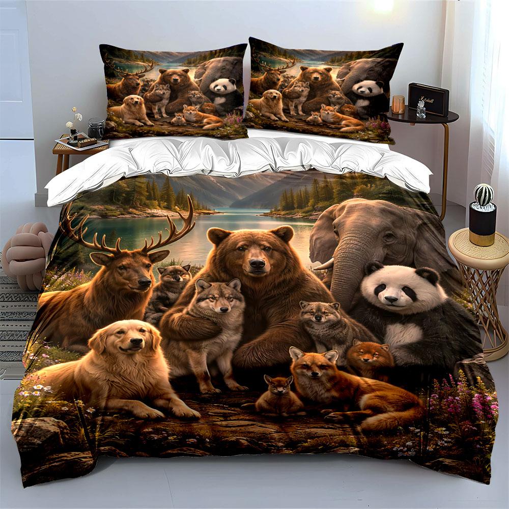 "Wildlife Animals Group Print" Bedding Duvet Cover Set Duvet Cover Pillowcases  (1*Duvet Cover 2*Pillowcases, Without Duvet Insert)