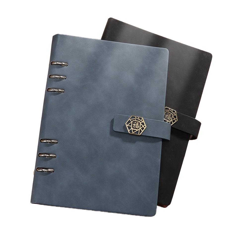 A5 Leather Business Notebook with Logo Printing, Thick Ring Binder & Buckle Closure - Perfect for Office Notes