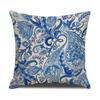 Chinese Retro Style Blue and  Ceramic Printed Fabric Linen Cotton Throw Pillow Wrapped Sofa Home Decoration pillowDT--,