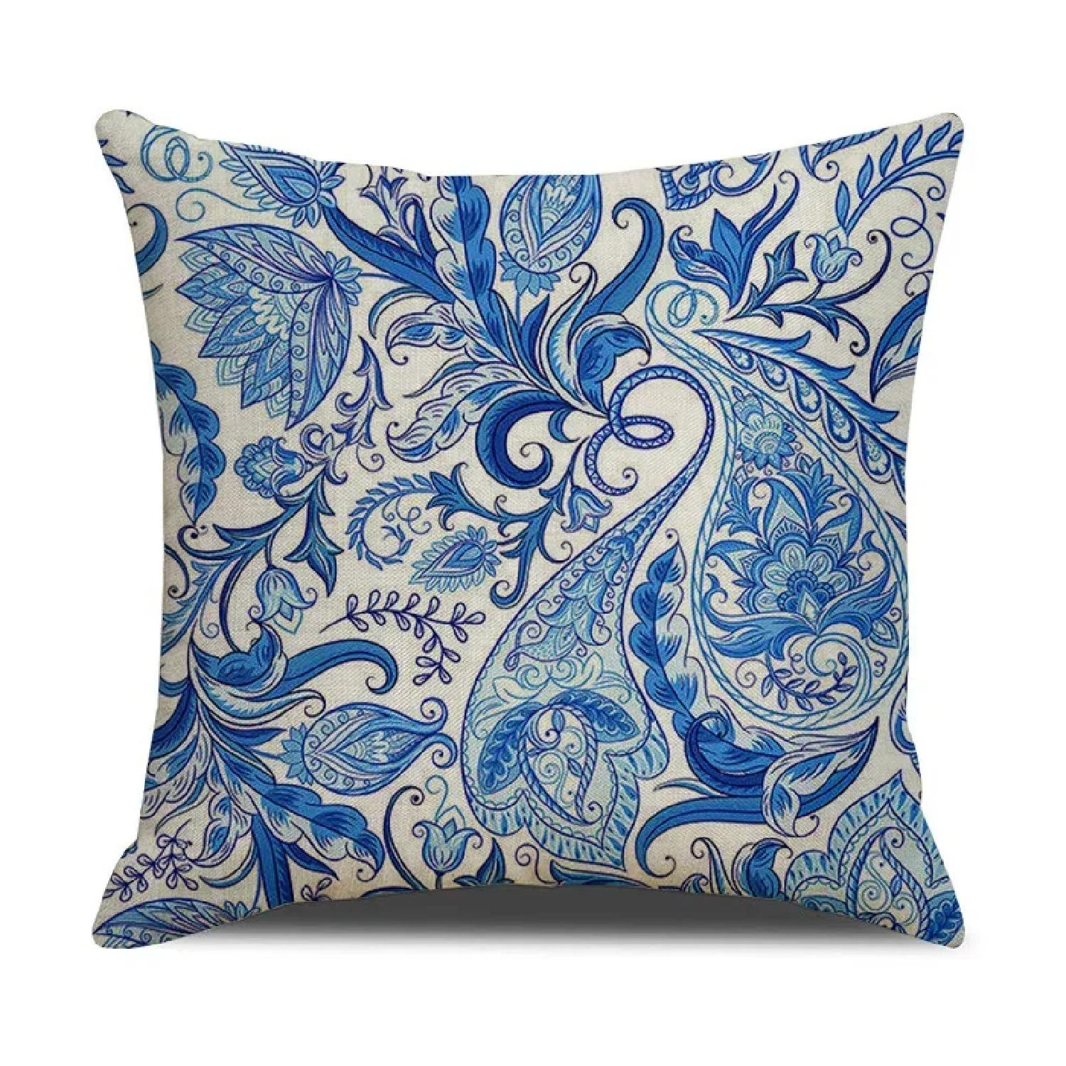 Chinese retro style blue and  ceramic printed fabric linen cotton throw pillow wrapped sofa home decoration pillowDT--, 66x66cm