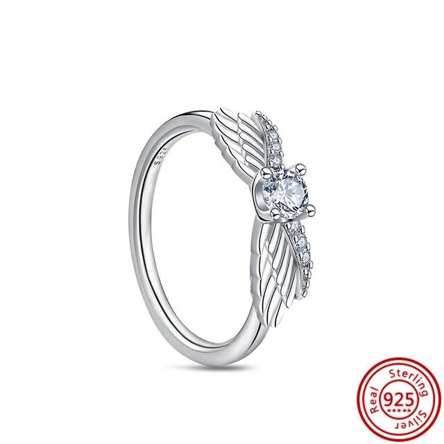 925 Sterling Silver Rings Feather Heart Pavé Sparkling CZ Round Lucky Rings for Women Charms Jewelry