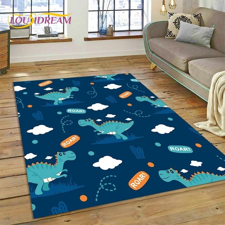 3D Cute Dino Cartoon Dinosaur Space Carpet Rug for Bedroom Living Room Home Sofa Decoration,Children Game Large Decor Floor Mat