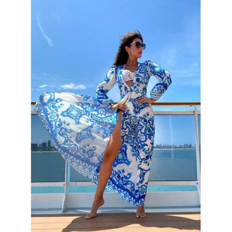 Summer New Suspender Dress Bohemian Dress Digital Printing V-Neck Sleeveless Dress