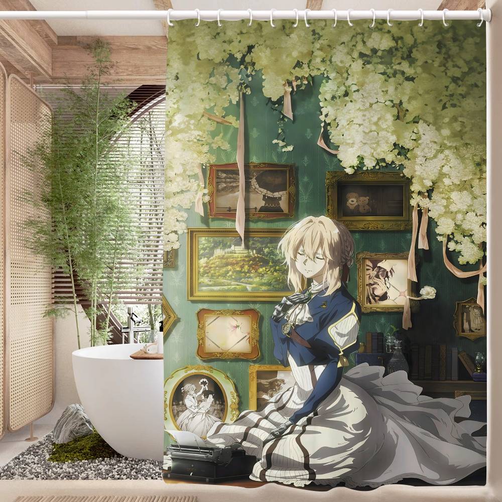 Anime Violet Evergarden Pattern Bathing Curtain Bathroom Shower Curtain Waterproof With 12 Hooks Home Deco